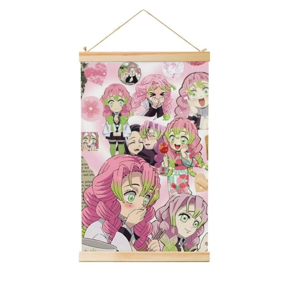 Shaft Hanging Banner Demon Slayer Kanroji Mitsuri Poster Wall Canvas Artwork With Wooden Frame Scroll Painting 16"x24"