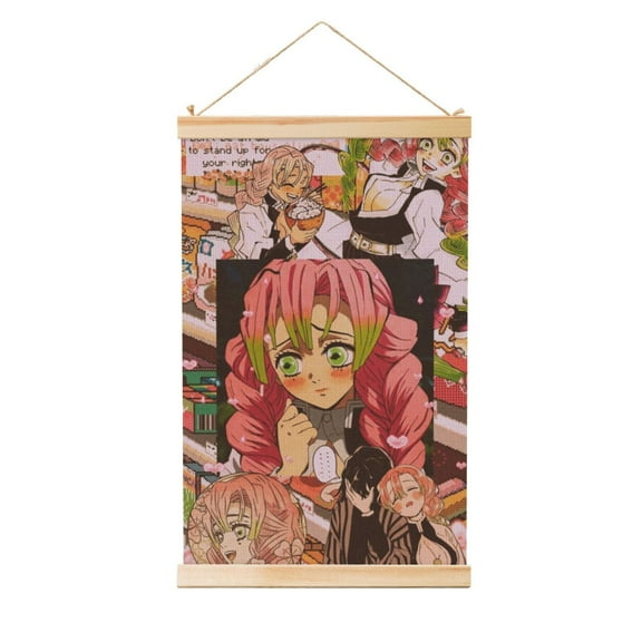 Shaft Hanging Banner Demon Slayer Kanroji Mitsuri Poster Wall Canvas Artwork With Wooden Frame Scroll Painting 20"x30"
