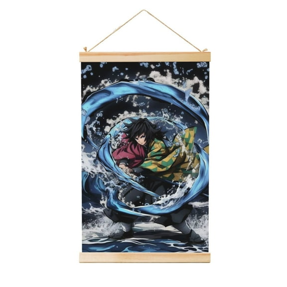 Shaft Hanging Banner Demon Slayer Tomioka Giyuu Poster Wall Canvas Artwork With Wooden Frame Scroll Painting 16"x24"