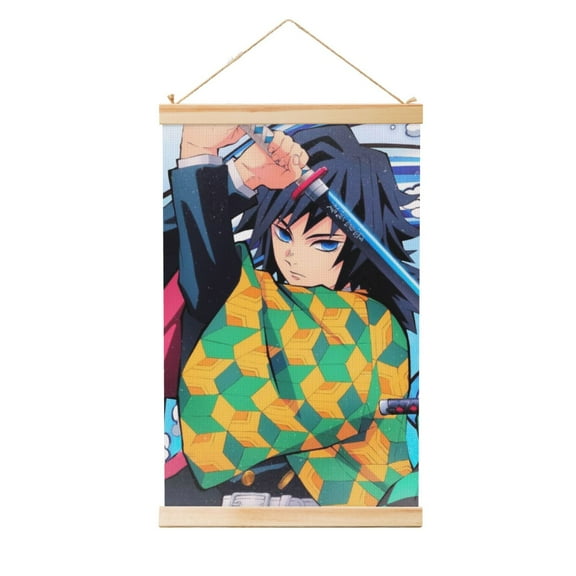 Shaft Hanging Banner Demon Slayer Tomioka Giyuu Poster Wall Canvas Artwork With Wooden Frame Scroll Painting 20"x30"