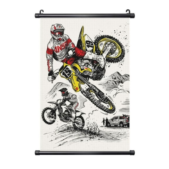 Shaft Hanging Banner Dirt Bike Motorcycle Race Poster Wall Canvas Artwork With Black Frame Scroll Painting 20"x30"