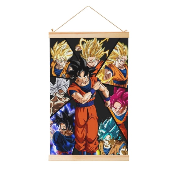 Shaft Hanging Banner Dragon Ball Goku Poster Wall Canvas Artwork With Wooden Frame Scroll Painting 12"x18"
