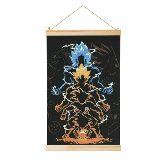 Shaft Hanging Banner Dragon Ball Goku Poster Wall Canvas Artwork With Wooden Frame Scroll Painting 12"x18"