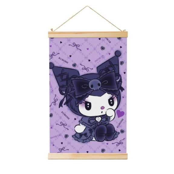 Shaft Hanging Banner Kuromi Poster Wall Canvas Artwork With Wooden Frame Scroll Painting 20"x30"