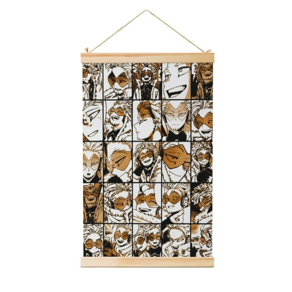 Shaft Hanging Banner My Hero Academia Hawks - Manga Collage Poster Wall Canvas Artwork With Wooden Frame Scroll Painting 16"x24"