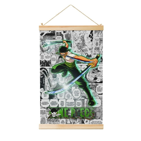 Shaft Hanging Banner One Piece Zoro Poster Wall Canvas Artwork With Wooden Frame Scroll Painting 16"x24"