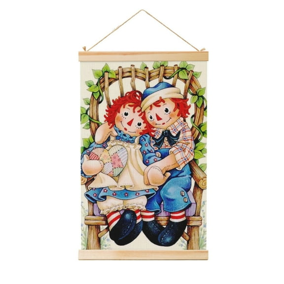 Shaft Hanging Banner Raggedy Ann and Andy Poster Wall Canvas Artwork With Wooden Frame Scroll Painting 20"x30"