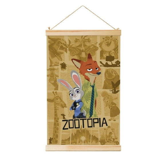 Shaft Hanging Banner Zootopia Poster Wall Canvas Artwork With Wooden Frame Scroll Painting 16"x24"