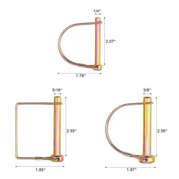 Shaft Locking Pin Set 20 Pieces 1/4 5/16 3/8 Inch Diameters Square and Arch Shapes for Farm Trailers Garden Tools