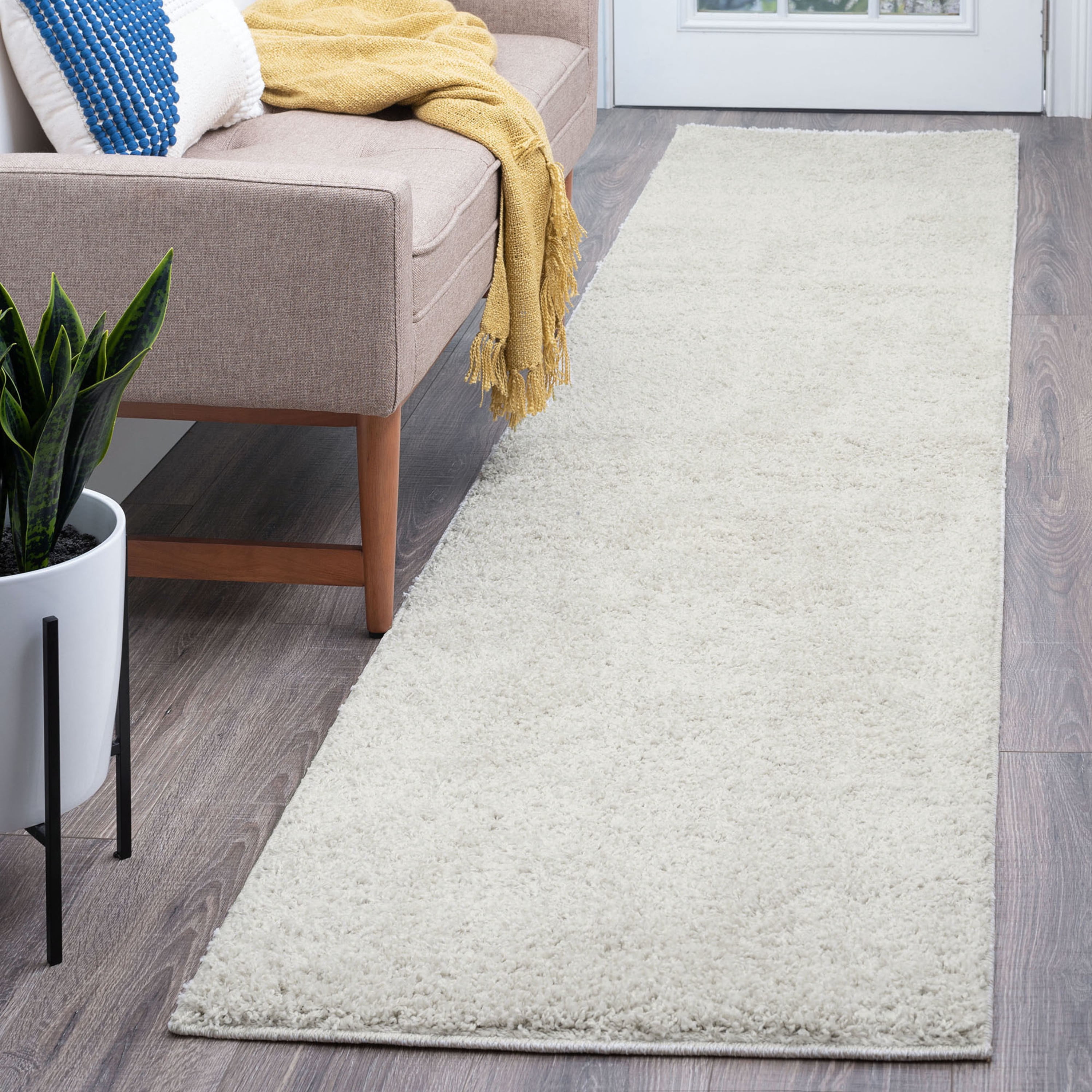 Shag 2x12 Area Rug Thick (2'3'' x 12') Solid Cream Indoor Runner Easy to Clean