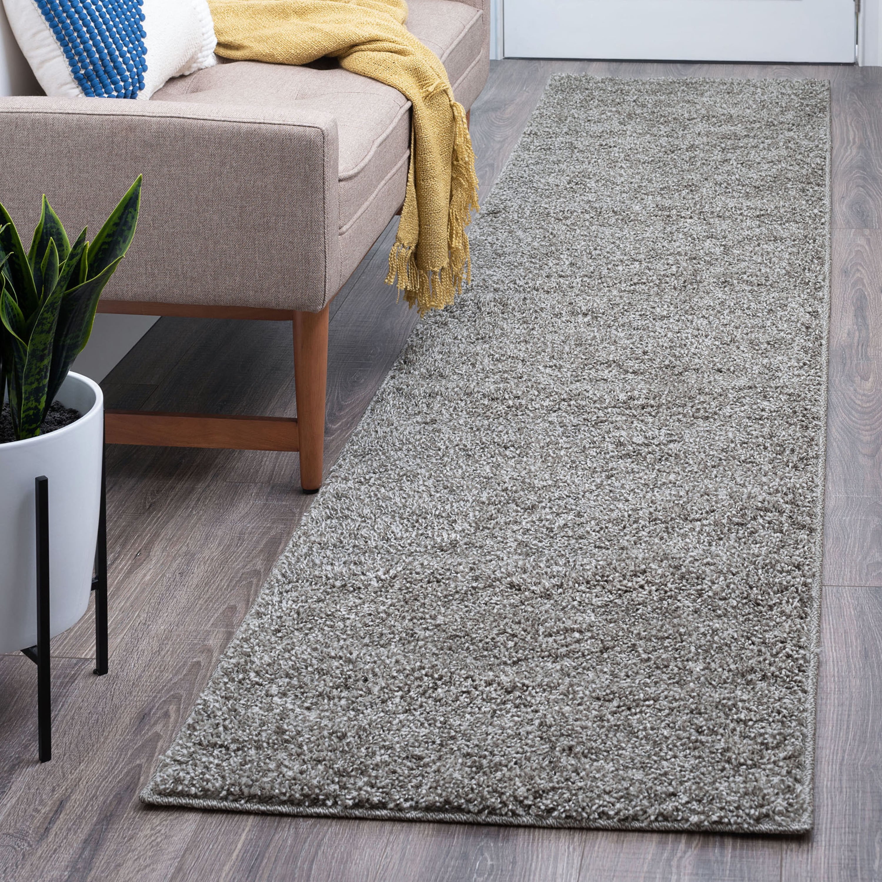 Shag 2x12 Area Rug Thick (2'3'' x 12') Solid Taupe Indoor Runner Easy to Clean