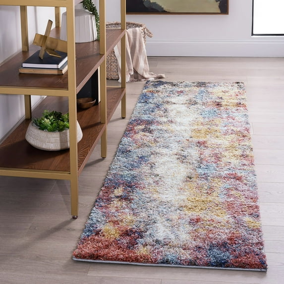 Shag 2x8 Area Rug Thick (2'2'' x 7'3'') Abstract Multi-Color Indoor Runner Easy to Clean