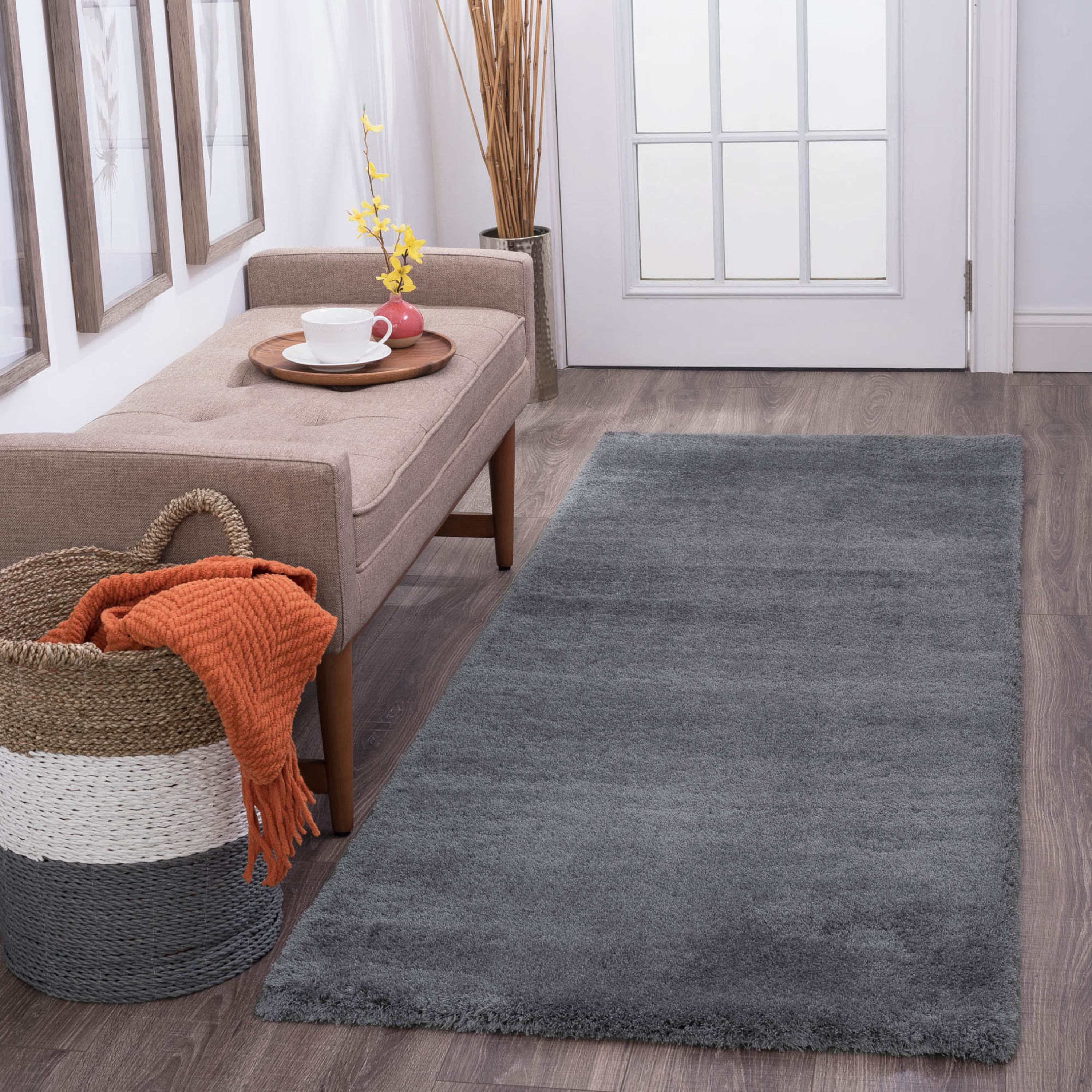 Shag 3x8 Area Rug Thick (2'7'' x 7'3'') Solid Gray Indoor Runner Easy to Clean