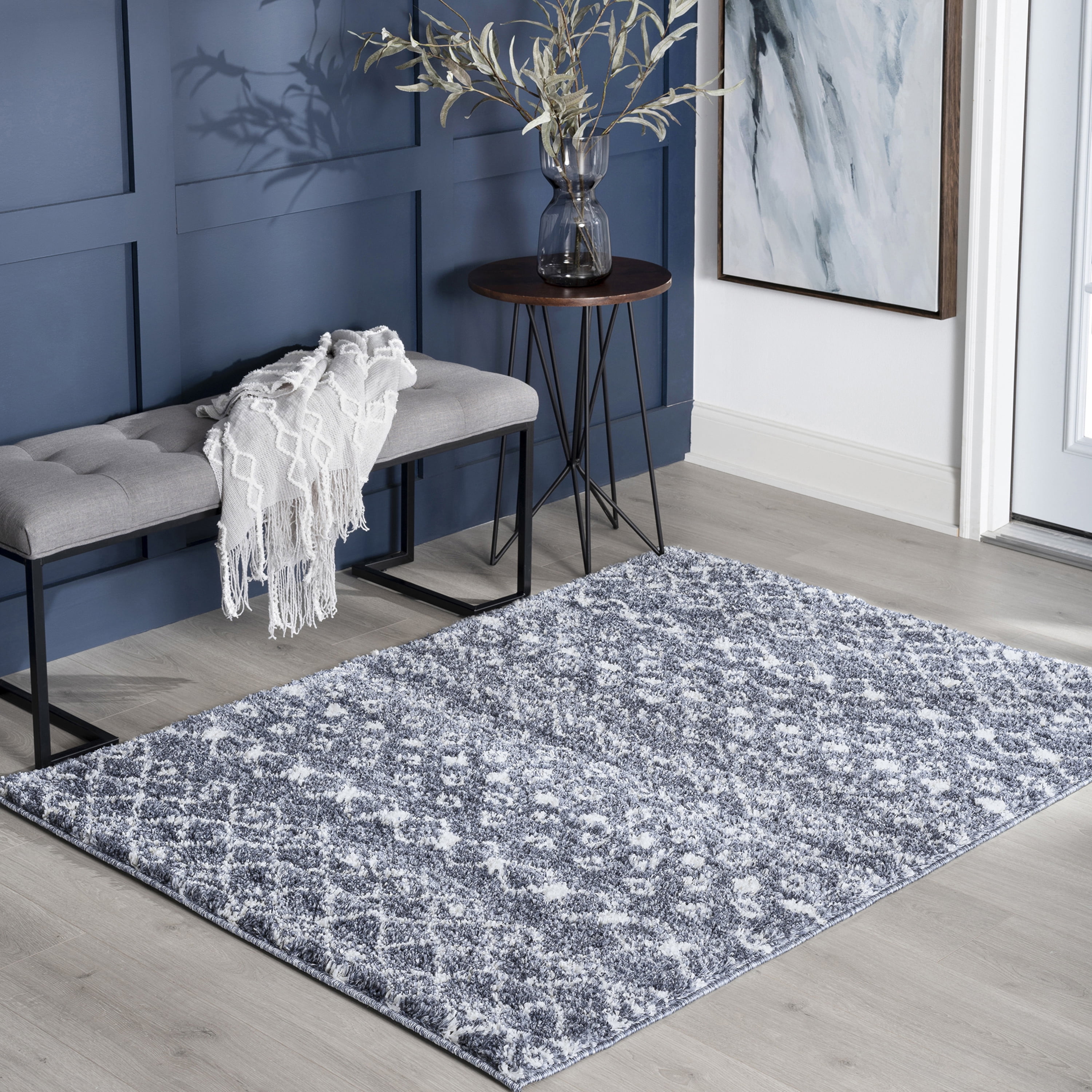 Shag 4x6 Area Rug Thick (3'11'' x 5'3'') Geometric Dark Gray, Cream Indoor Rectangle Easy to Clean