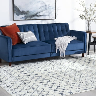 Shag 5x8 Area Rug Thick (5'3'' x 7'3'') Geometric Cream, Dark Gray Living Room Easy to Clean