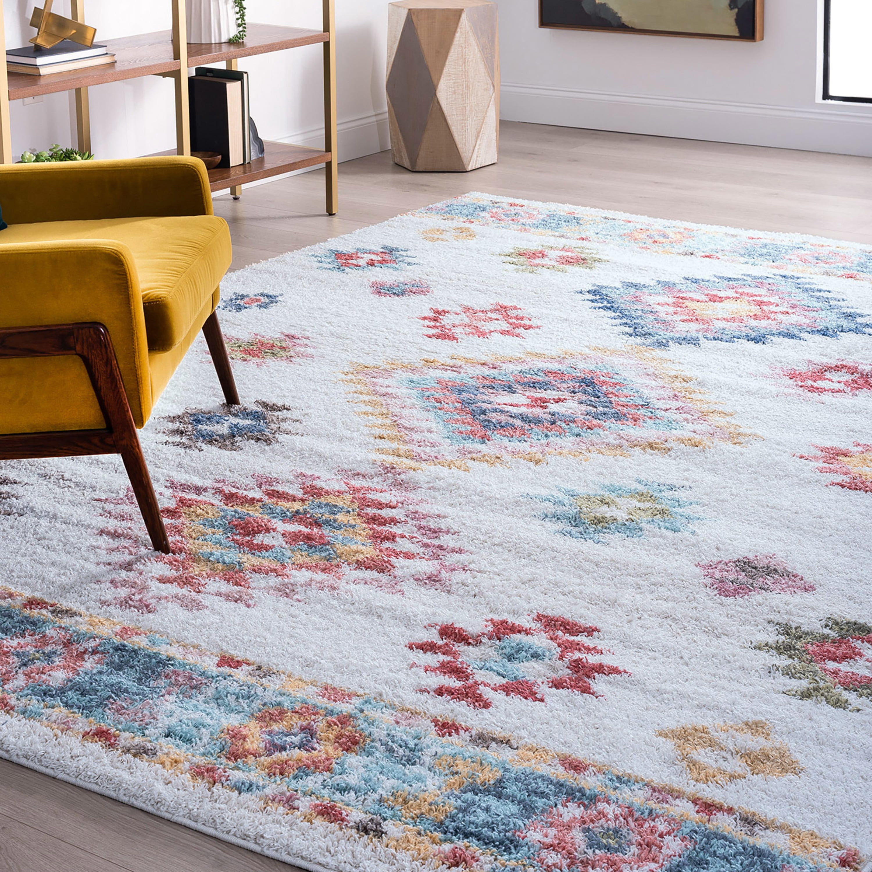 Shag 5x8 Area Rug Thick (5'3'' x 7'3'') Geometric Multi-Color Living Room Easy to Clean
