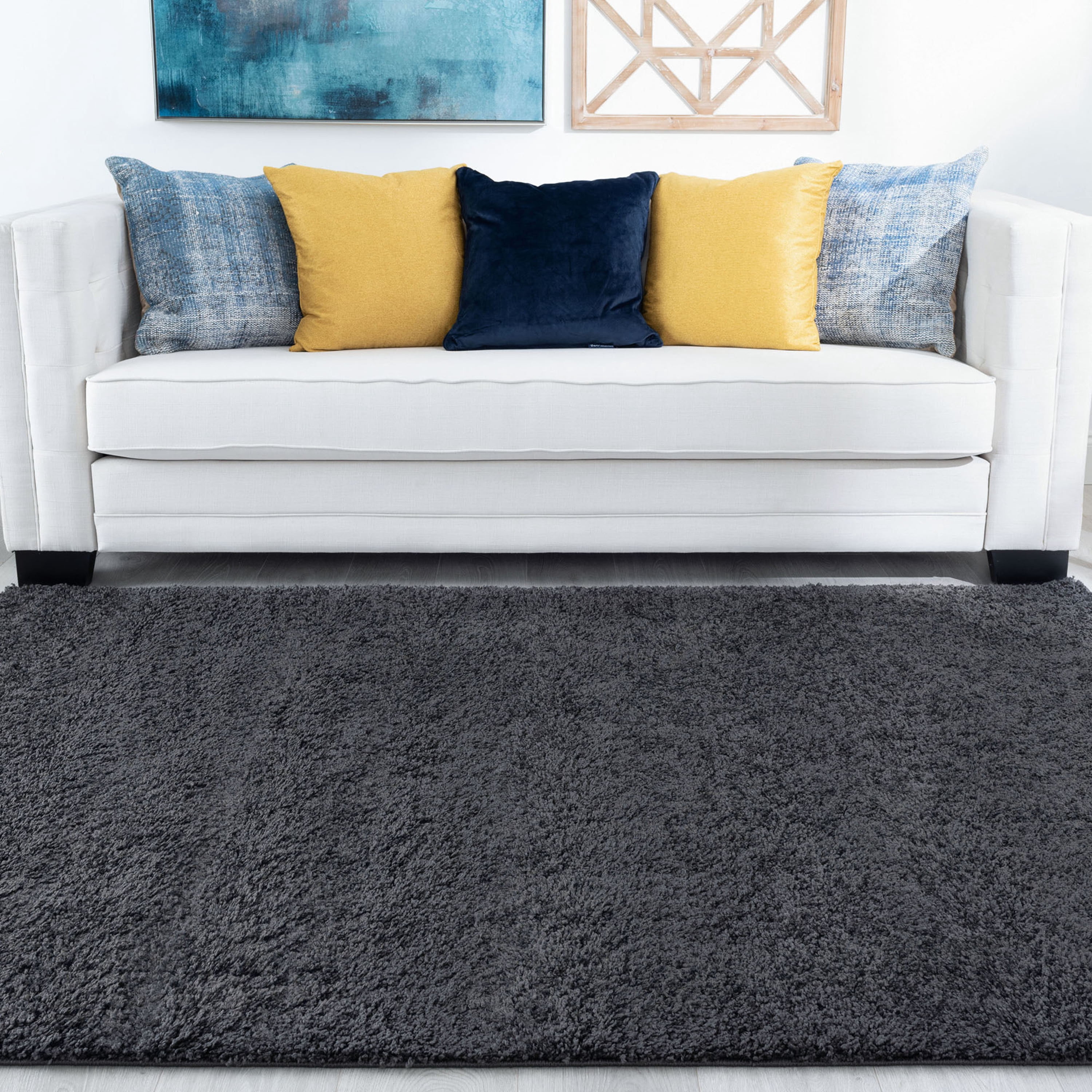 Shag 5x8 Area Rug Thick (5'3'' x 7') Solid Charcoal Living Room Easy to Clean