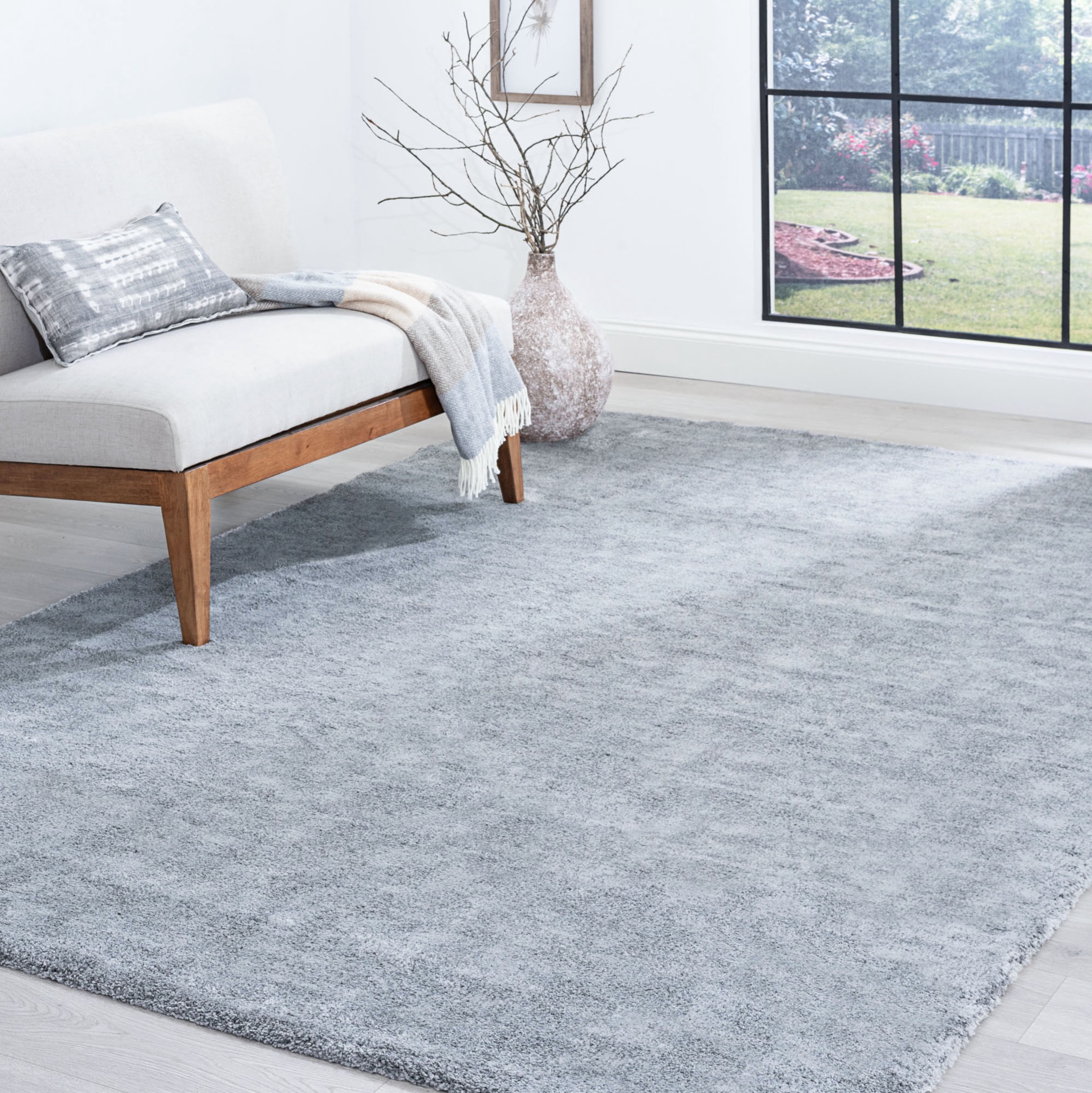 Shag 6x8 Area Rug Thick (5'6'' x 7'10'') Solid Silver Living Room Easy to Clean