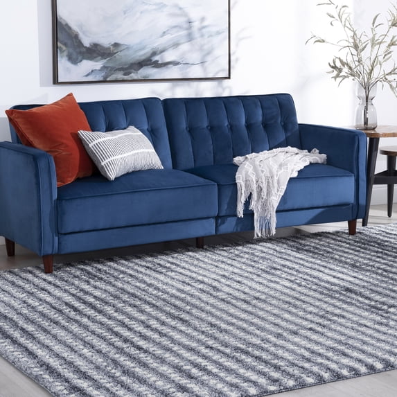 Shag 8x10 Area Rug Thick (7'10'' x 10'2'') Stripe Dark Gray, Cream Living Room Easy to Clean