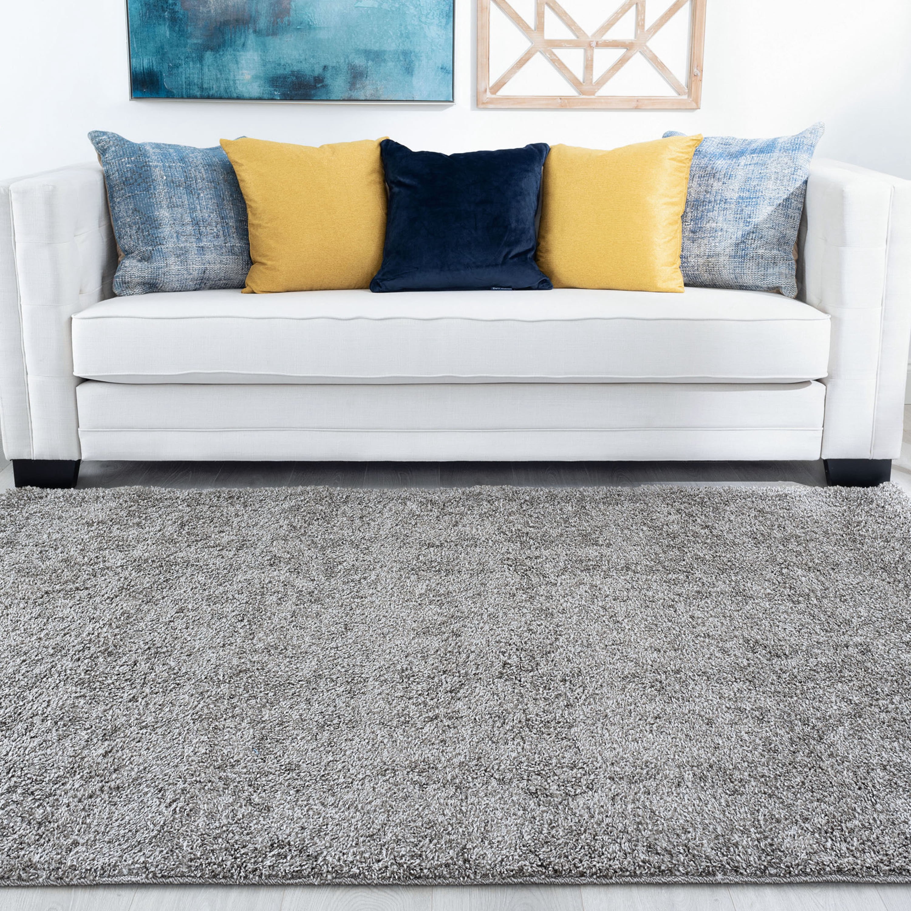 Shag 8x10 Area Rug Thick (7'10'' x 10') Solid Taupe Living Room Easy to Clean