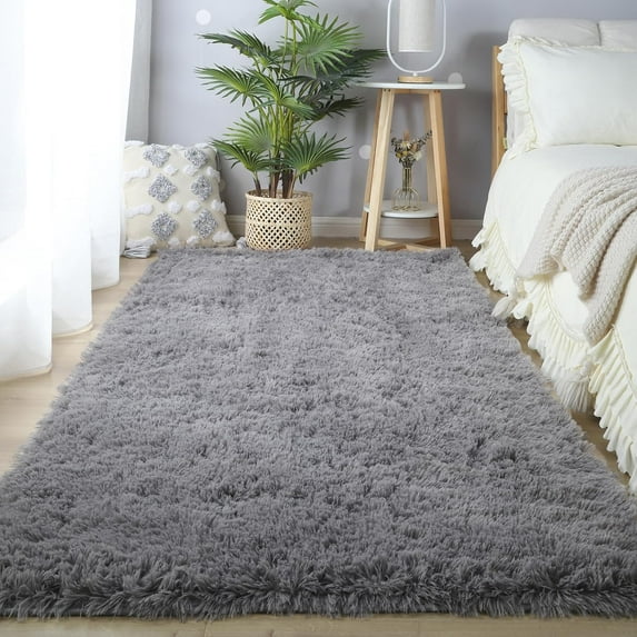 Shag Area Rug,Indoor Ultra Soft Fluffy Plush Rugs for Bedroom Living Room, Non-Skid Modern Nursery Faux Fur Rugs for Kids Room Home Decor (5x7 Feet, Grey)