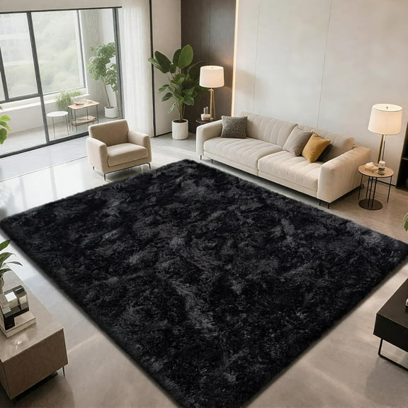 Shag Area Rugs for Bedroom Living Room,5X8 Ultra Soft Fluffy Area Rugs for Dorm,Indoor Carpet Nursery Rugs for Kids Girls Room Home Decor, Black