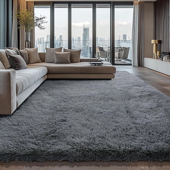 Shag Area Rugs for Bedroom Living Room,5X8 Ultra Soft Fluffy Area Rugs for Dorm, Indoor Carpet Nursery Rugs for Kids Room Home Decor,Dark Grey