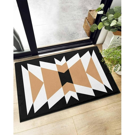 Shag Bath Rugs Aztec Bohemian Abstract Pattern Plush Soft Fluffy Doormat Floor Carpet,Non-Slip Living Room Bedroom Kitchen Entryway Door Mats Retro Geometric Art