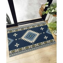 Shag Bath Rugs Aztec Boho Ethnic Retro Pattern Navy Blue Plush Soft Fluffy Doormat Floor Carpet,Non-Slip Living Room Bedroom Kitchen Entryway Door Mats Tribal Totem