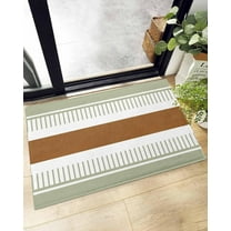 Shag Bath Rugs Bohemian Tribal Striped Sage Green Brown Plush Soft Fluffy Doormat Floor Carpet,Non-Slip Living Room Bedroom Kitchen Entryway Door Mats Vintage Farmhouse