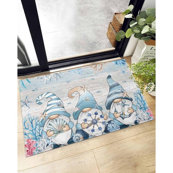 Shag Bath Rugs Gnome Nautical Coral Summer Beach Starfish Plush Soft Fluffy Doormat Floor Carpet,Non-Slip Living Room Bedroom Kitchen Entryway Door Mats Vintage Wood Board