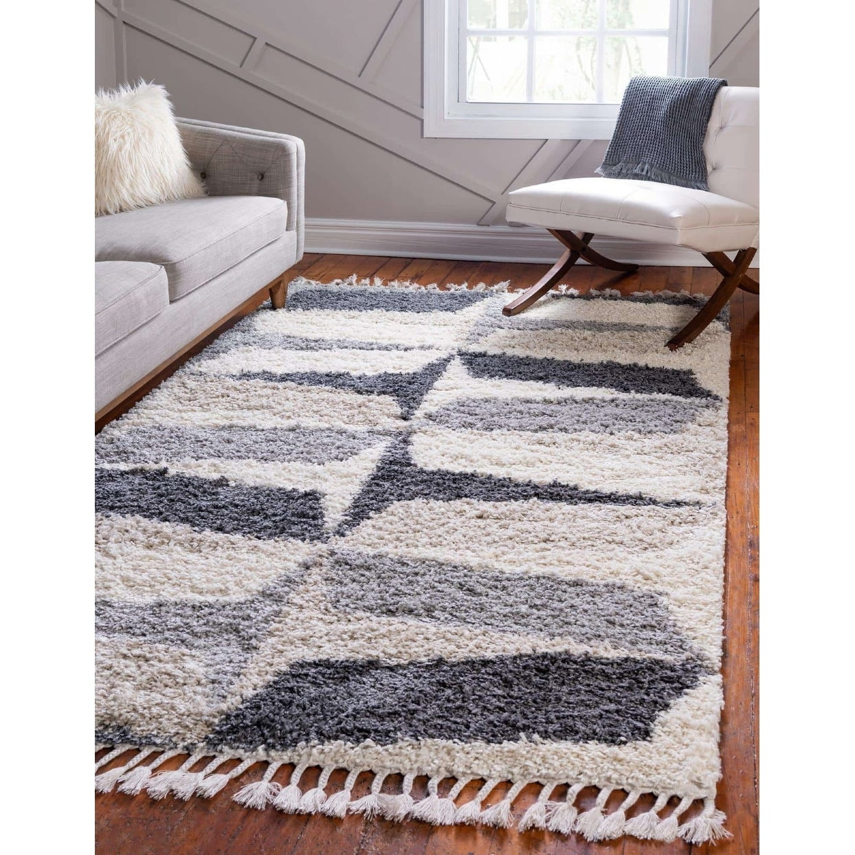 Gray Geometric Shag Synthetic 4' x 6' Kids Area Rug