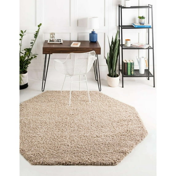 Shag Laurian Collection Area Rug 6'x6' Octagon - Taupe