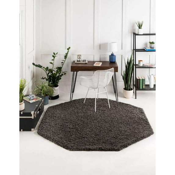 Shag Laurian Collection Area Rug 8'x8' Octagon - Graphite Gray