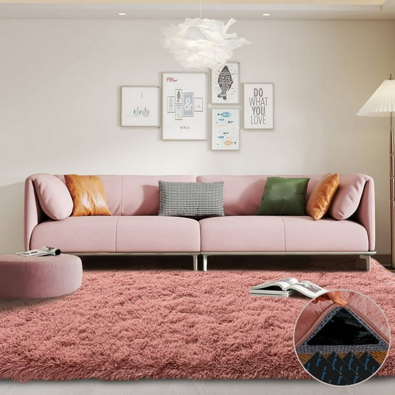Shag Living Room Rug 5x7 Blush Pink, Ultra Soft Luxury Shaggy Rugs for Girls Kids Bedroom Nursery, Modern Fluffy Plush Carpet Room Dorm Indoor Home Decor, Upgrade Non-Slip