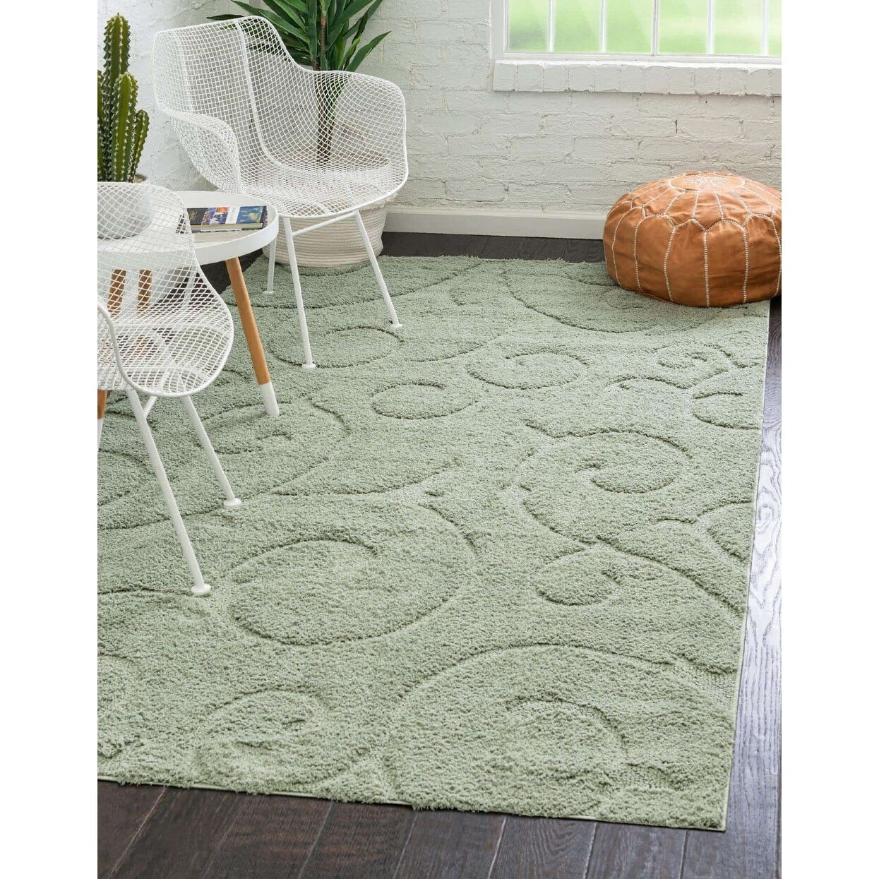 Green Floral Shag Synthetic 8' x 10' Area Rug