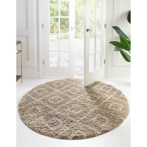 Shag Olido Collection Area Rug 3'3" Round - Light Brown