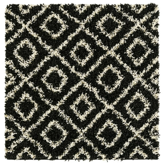 Shag Olido Collection Area Rug 3'3" Square - Black-White