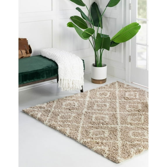 Shag Olido Collection Area Rug 6' Square - Light Brown