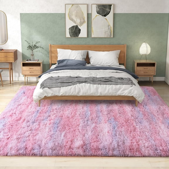 Shag Rugs for Living Room 5x7, Ultra Soft Abstract Pink Big Fuzzy Rugs for Bedroom, 5 x 7 Fluffy Shaggy Plush Carpet Girls Kids Room Dorm Upgrade Non-Slip