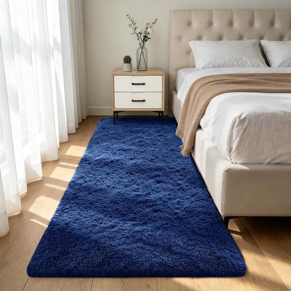Shag Runner Rug for Bedroom Living Room 3x7 Upgrade Non-Slip Fluffy Soft Bedside Rugs,Blue Shaggy Carpet for Kids Girls Boys Dorm Nursery Home Decor Aesthetic