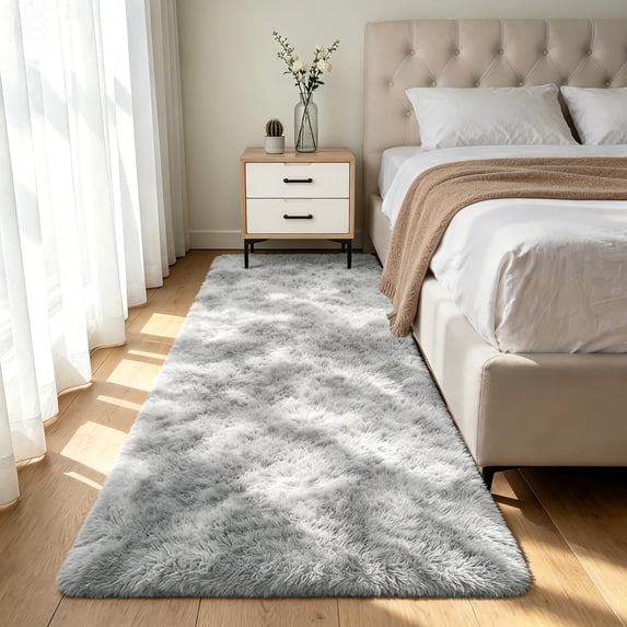Shag Runner Rug for Bedroom Living Room 3x7 Upgrade Non-Slip Fluffy Soft Bedside Rugs,Shaggy Gray Carpet for Kids Girls Boys Dorm Nursery Home Decor Aesthetic