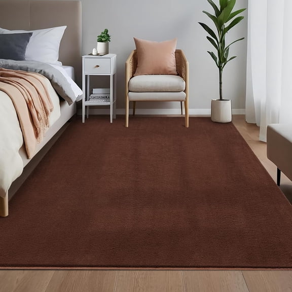 Shag Wool Rug 5x7 Washable Rugs Modern Plush Fluffy Rug Non-Slip Rubber Backing Easy Cleaning Ultra-Soft Wool Throw Carpet Dorm Kids NurseryBrown
