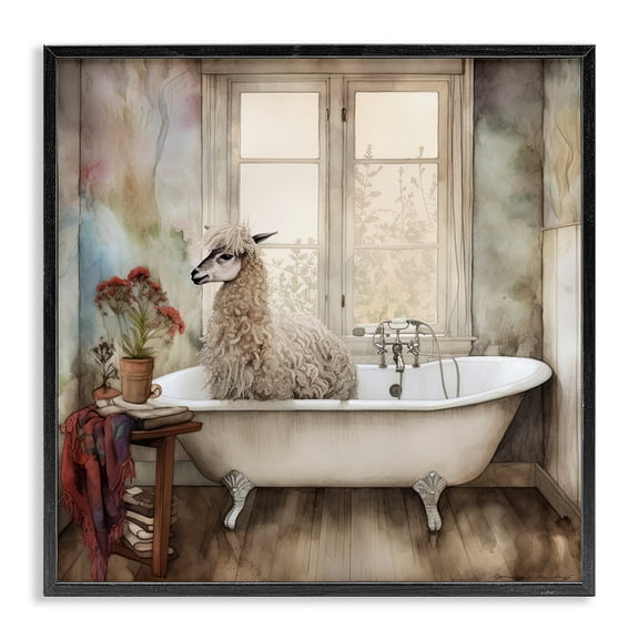 Stupell Industries Shaggy Alpaca Bath Time Black Framed Giclee Art, design by Sasha
