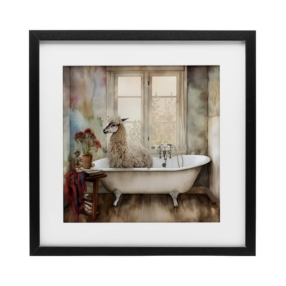 Stupell Industries Shaggy Alpaca Bath Time Black Framed Print Under Glass, design by Sasha