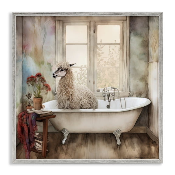 Stupell Industries Shaggy Alpaca Bath Time Gray Framed Giclee Art, design by Sasha