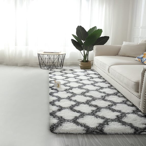 Shaggy Area Rug 20X63in Soft Polyester Floor Mat,Non Slip Living Room Bedroom Runner Carpet for Sofa Side Bed Nordic Style Home Decor Fade Resistant Easy Clean Fabric(White)