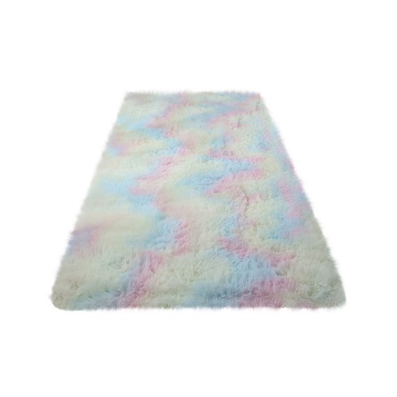 Shaggy Area Rug 60x160cm for Living Room Sofa Table Hand Dyed Silk Wool Blend Non Slip Easy Care Floor Carpet Mat