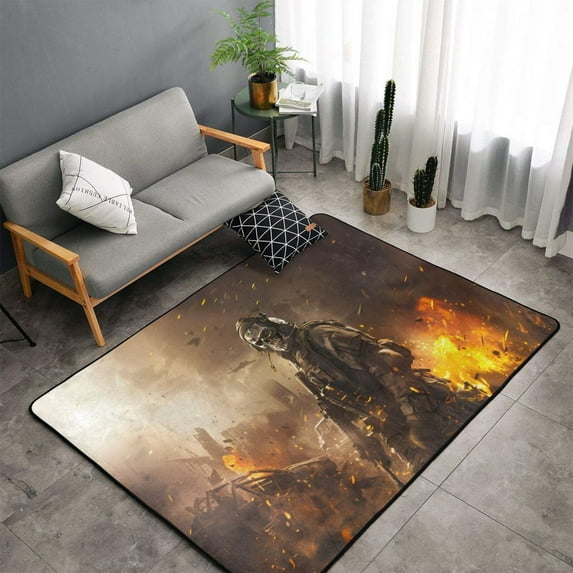 Shaggy Area Rug, Apocalyptic Skull Soldier Rugs for Living Room Bedroom Non Slip Door Mat Indoor Carpet Machine Washable Nursery Home Decor Floor Mats for Entryway 60x39in