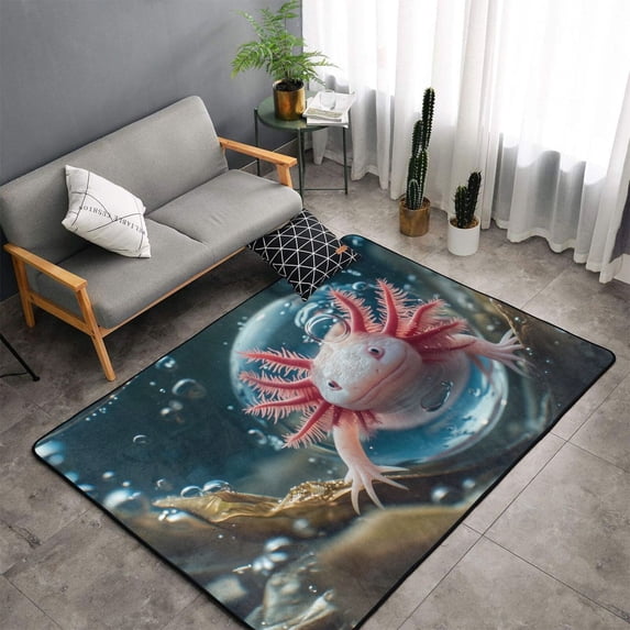 Shaggy Area Rug, Bubbles Axolotl Fantasy Rugs for Living Room Bedroom Non Slip Door Mat Indoor Carpet Machine Washable Nursery Home Decor Floor Mats for Entryway 60x39in